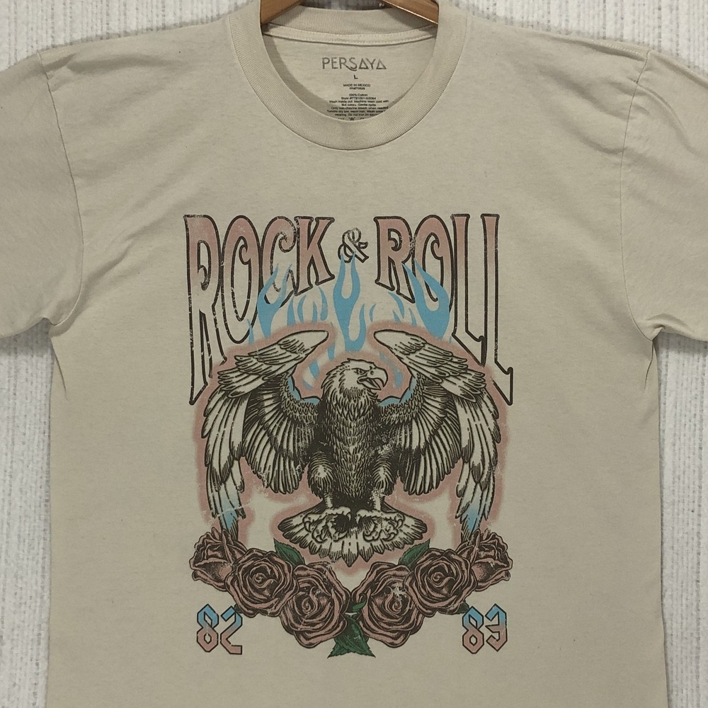 Persaya Rock & Roll Eagle Rose Graphic T-Shirt Tan Mens Large PTB1001-G3064